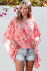 Pink Boho Floral V Neck Kimono Style Blouse Pink Boho Floral V Neck Kimono Style Blouse