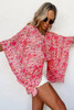 Pink Boho Floral V Neck Kimono Style Blouse Pink Boho Floral V Neck Kimono Style Blouse