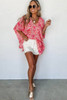 Pink Boho Floral V Neck Kimono Style Blouse Pink Boho Floral V Neck Kimono Style Blouse