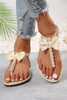 Beige Cute Bowknot Pearl Embellished T-strap Sandals