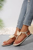 Beige Cute Bowknot Pearl Embellished T-strap Sandals
