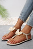 Beige Cute Bowknot Pearl Embellished T-strap Sandals