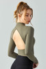 Moss Green Seam Detail Cutout Long Sleeve Active Crop Top