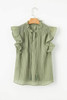Meadow Mist Green V Neck Flutter Sleeve Textured Blouse