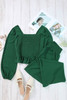 Green Square Neck Smocked Peplum Top and Pants Set