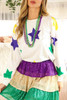 White Mardi Gras Star Printed Long Sleeve Top White Mardi Gras Star Printed Long Sleeve Top
