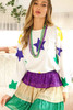 White Mardi Gras Star Printed Long Sleeve Top White Mardi Gras Star Printed Long Sleeve Top