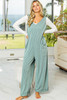 Moonlight Jade Corded Tie Straps V Neck Wide Leg Jumpsuit