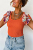 Orange Ribbed Knit Tiered Ruffled Sleeve Bodysuit Orange Ribbed Knit Tiered Ruffled Sleeve Bodysuit
