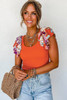 Orange Ribbed Knit Tiered Ruffled Sleeve Bodysuit Orange Ribbed Knit Tiered Ruffled Sleeve Bodysuit