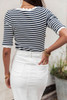 Black Striped Contrast Scallop Trim Half Sleeve T-shirt