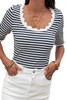 Black Striped Contrast Scallop Trim Half Sleeve T-shirt