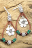 Silvery Western Leather Beaded Floral Dangle Earrings
