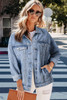 Mist Blue Rhinestones Studded Denim Jacket