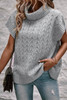 Medium Grey Cable Knit Turtleneck Batwing Sleeve Sweater