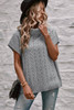 Medium Grey Cable Knit Turtleneck Batwing Sleeve Sweater