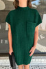 Blackish Green Patch Pocket Ribbed Knit Short Sleeve Sweater Dress Blackish Green Patch Pocket Ribbed Knit Short Sleeve Sweater Dress