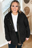 Black Plus Size Button Zipped Corduroy Jacket