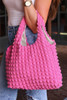 Rose Red Puffy Texture Casual Shopping Bag