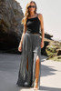 Black Printed Striped Printed Slit Wide Leg High Waist Pants