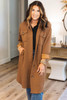 Chestnut Solid Color Textured Chest Pockets Midi Shacket