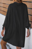 Black Plus Size Tie Cuffs V Neck Shirt Dress