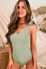 Laurel Green Knotted One Shoulder Hollow-out One-piece Swimsuit