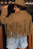 Camel Fringe Plus Size Cropped Jacket