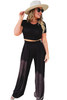 Black Plus Size Crop T-Shirt and Pleated Wide Leg Pants Set