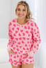 Pink Valentine Heart Shape Print Long Sleeve Top Shorts Lounge Set