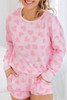 Pink Valentine Heart Shape Print Long Sleeve Top Shorts Lounge Set