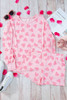 Pink Valentine Heart Shape Print Long Sleeve Top Shorts Lounge Set