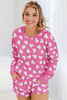 Pink Valentine Heart Shape Print Long Sleeve Top Shorts Lounge Set