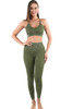 Moss Green Seamless Ribbed Spaghetti Straps Bra Leggings Sports Set