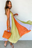 Green Color Block Shirred High Waist Fit and Flare Maxi Dress