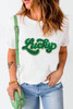 White St. Patrick Lucky Chenille Glitter Patched Graphic T Shirt White St. Patrick Lucky Chenille Glitter Patched Graphic T Shirt