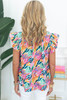 Rose Red Floral Print Ruffled Flutter Sleeve Blouse