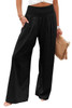 Black Shirred High Waist Plus Size Wide Leg Pants