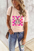 Pink Easter Rabbit Checkered Flower Print O-neck T Shirt