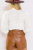 White Textured Smocked Mock Neck Puff Sleeve Blouse