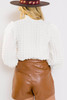 White Textured Smocked Mock Neck Puff Sleeve Blouse