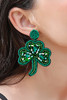 Blackish Green St Patrick Shamrock Rice Beaded Stud Earrings