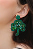 Blackish Green St Patrick Shamrock Rice Beaded Stud Earrings