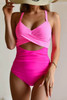 Pink 2-tone Crossed Cutout Backless Monokini