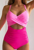 Pink 2-tone Crossed Cutout Backless Monokini