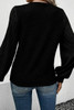 Black Buttoned V Neck Ribbed Puff Sleeve Top