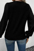 Black Buttoned V Neck Ribbed Puff Sleeve Top