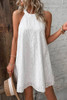 White Boho Eyelet Pattern Halter Neck Sleeveless Dress