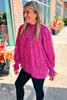 Rose Leopard Shirred Puff Sleeve Flowy Blouse