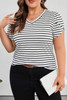 White Stripe V Neck Petal Sleeve Plus Size T-Shirt